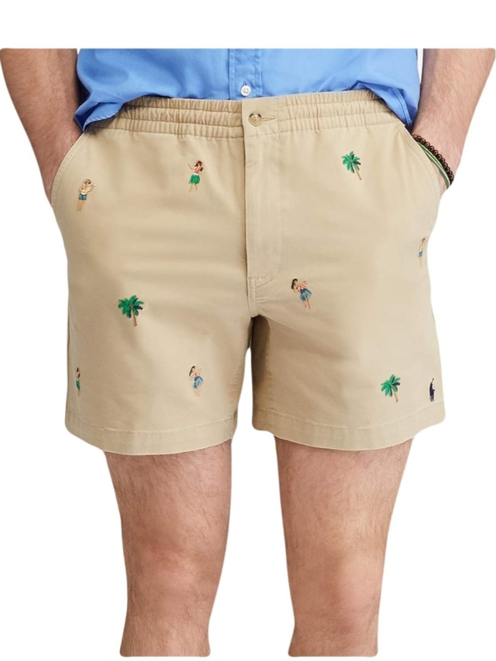 Polo Ralph Lauren Embroidered Hawaiian Khaki Elastic Waist Shorts Preppy L